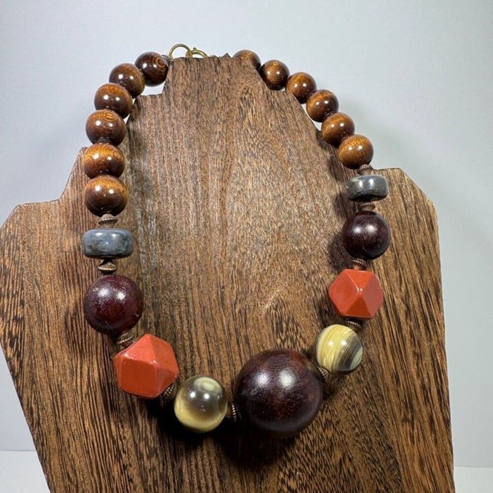 Wood Necklace Choker 14"